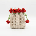 Crochet Rose Drawstring Bag, Handmade Knit Flower Pouch Mini Coin Purse, Cute Earbud Case and Makeup Organizer Holder, Floral Gift Bag for Women Girls
