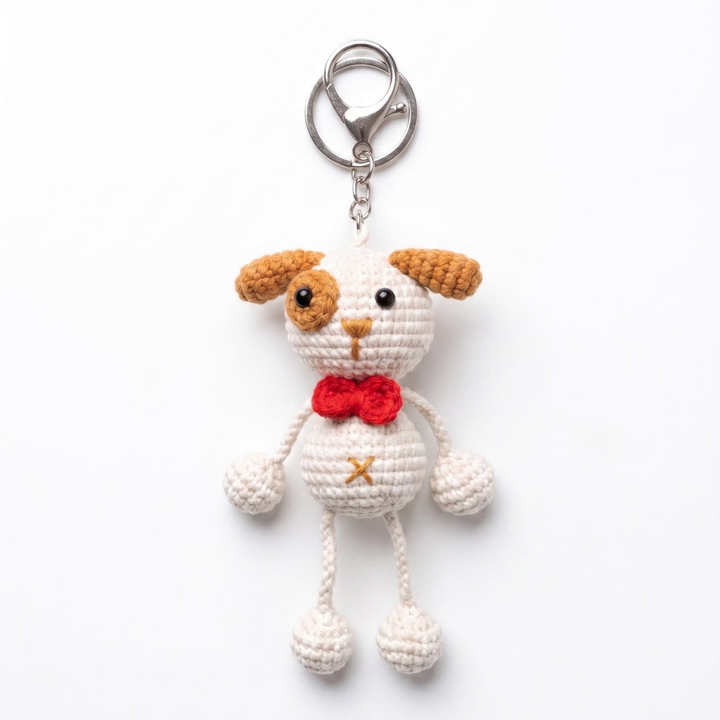 Hand-Knitted Crochet Keychain - Textured Fabric Bag Accessory for Keys & Backpacks, Functional Daily Organizer(Dog)