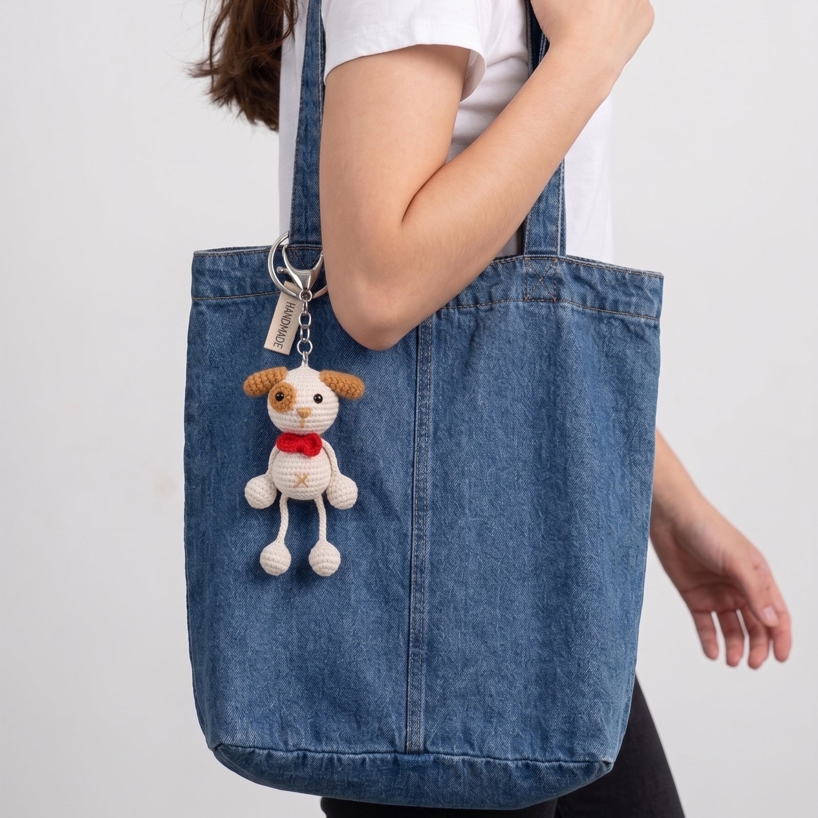 Hand-Knitted Crochet Keychain - Textured Fabric Bag Accessory for Keys & Backpacks, Functional Daily Organizer(Dog)