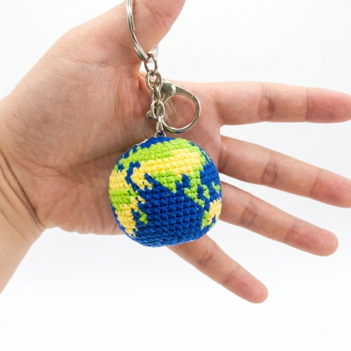Hand-Knitted Crochet Keychain - Textured Fabric Bag Accessory for Keys & Backpacks, Functional Daily Organizer(Earth)