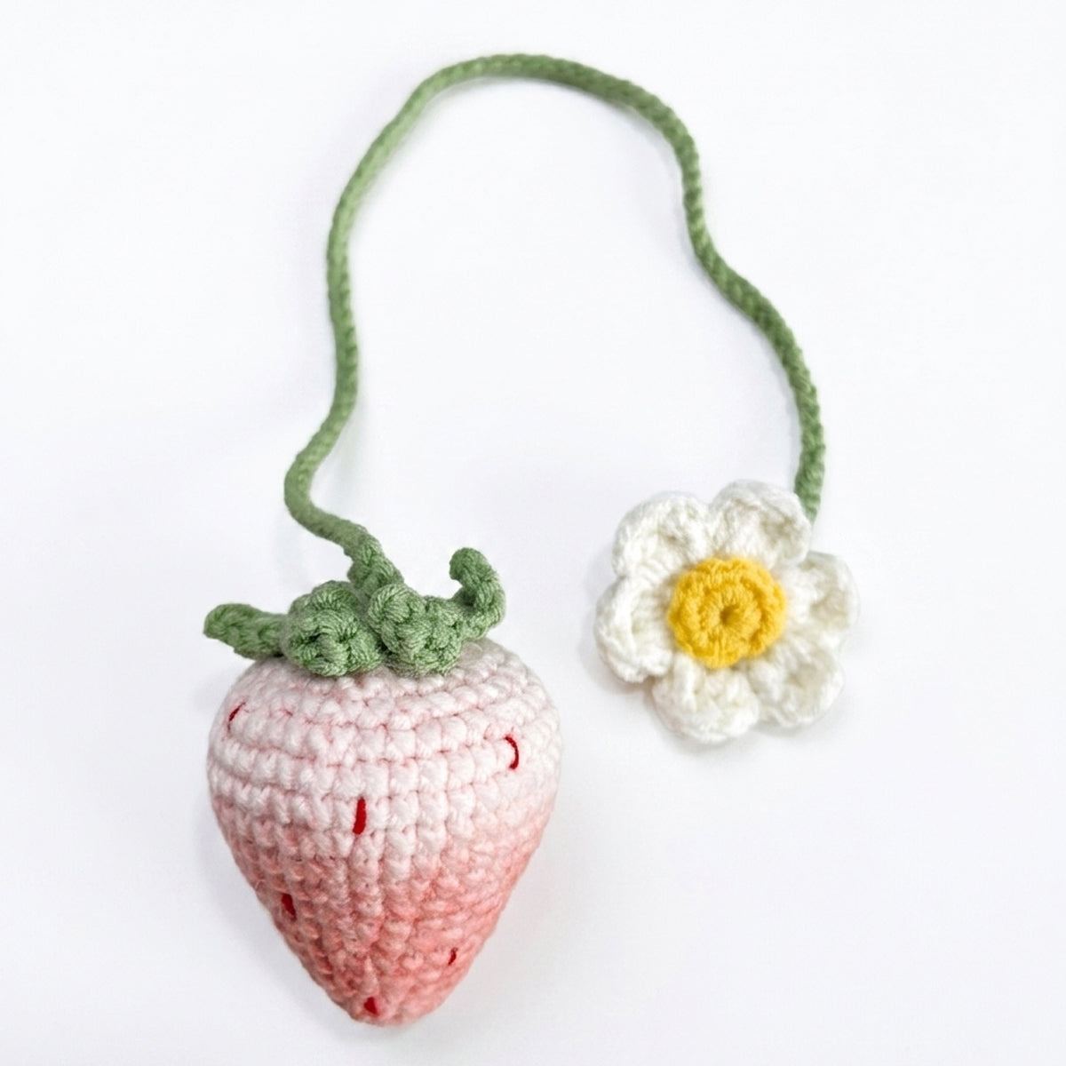 Hand-Knitted Crochet Keychain - Textured Fabric Bag Accessory for Keys & Backpacks, Functional Daily Organizer(Pink Strawberry)