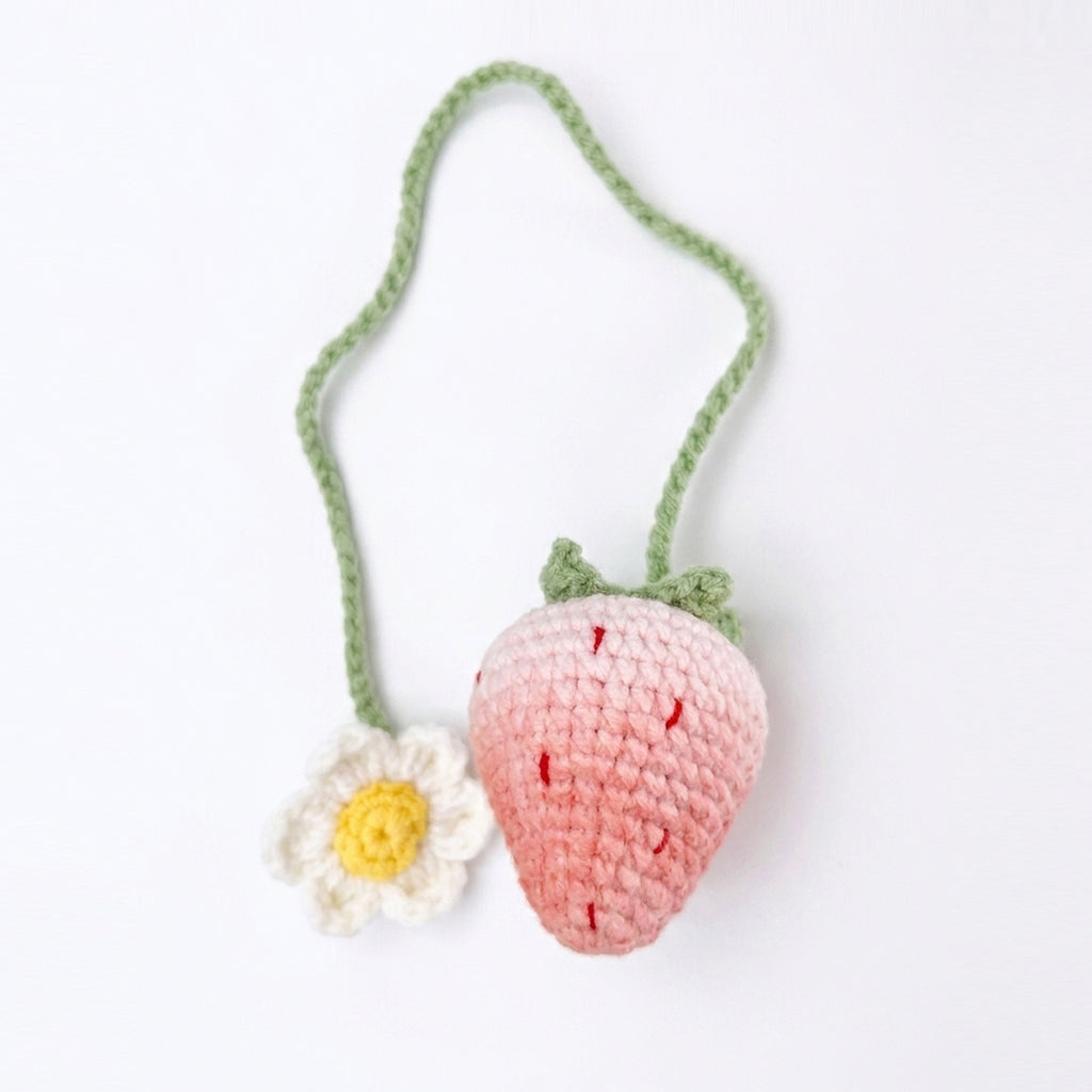 Hand-Knitted Crochet Keychain - Textured Fabric Bag Accessory for Keys & Backpacks, Functional Daily Organizer(Pink Strawberry)