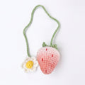 Hand-Knitted Crochet Keychain - Textured Fabric Bag Accessory for Keys & Backpacks, Functional Daily Organizer(Pink Strawberry)