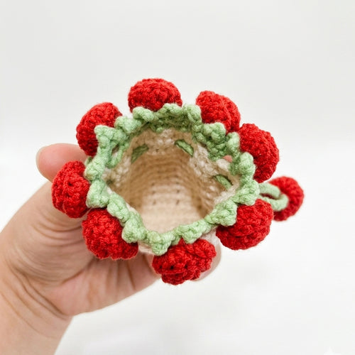 Crochet Rose Drawstring Bag, Handmade Knit Flower Pouch Mini Coin Purse, Cute Earbud Case and Makeup Organizer Holder, Floral Gift Bag for Women Girls