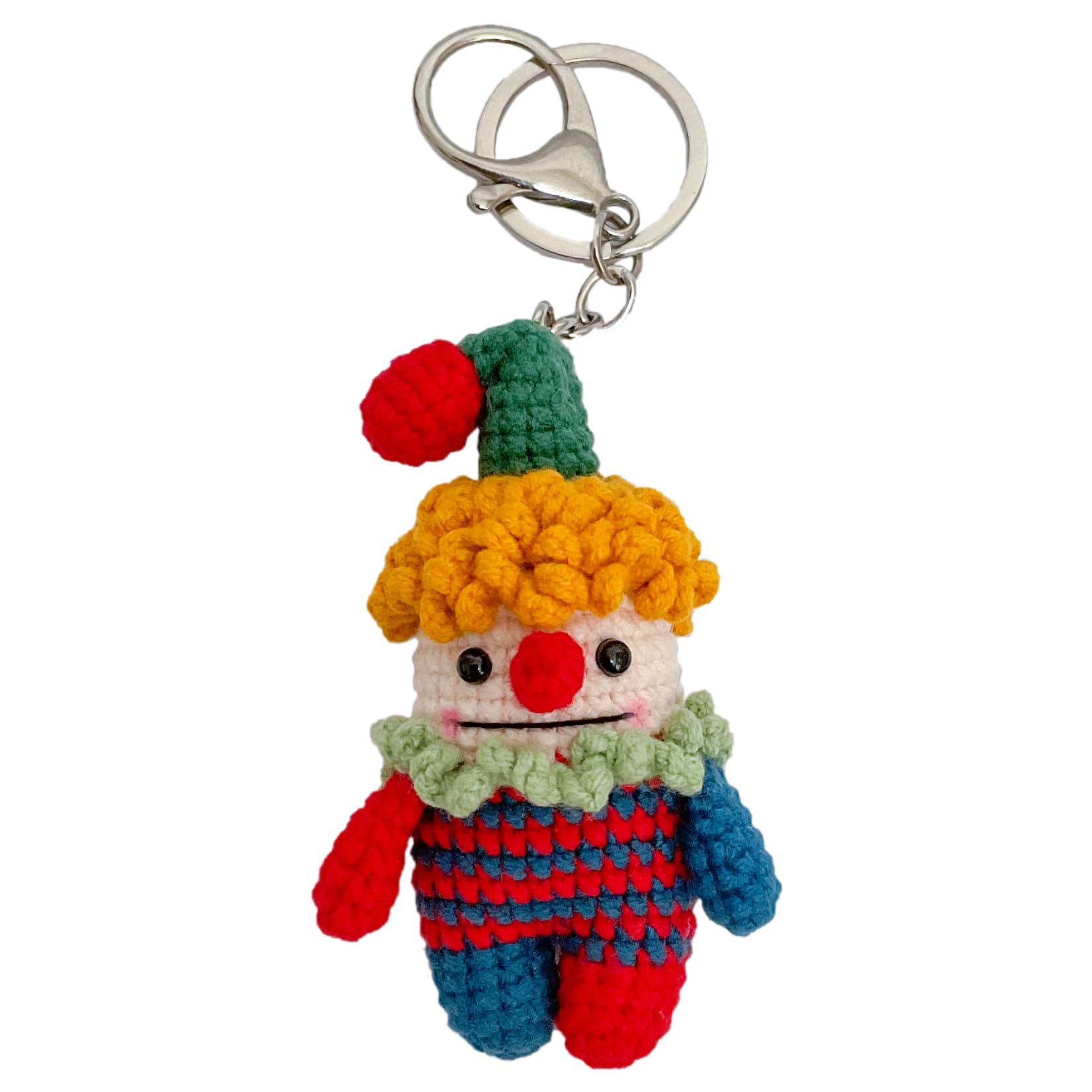 Hand-Knitted Crochet Keychain - Textured Fabric Bag Accessory for Keys & Backpacks, Functional Daily Organizer (Clown)