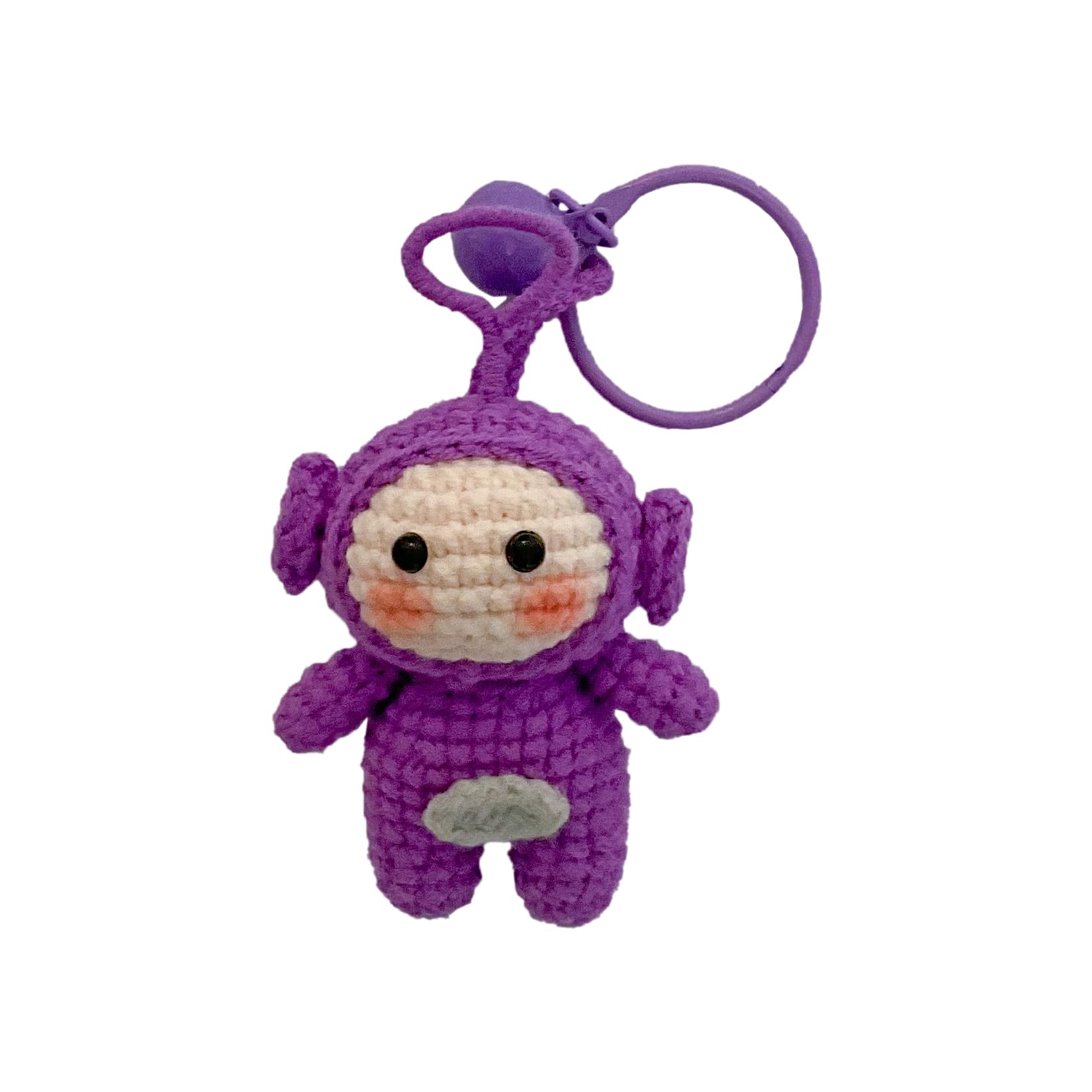 Hand-Knitted Crochet Keychain - Textured Fabric Bag Accessory for Keys & Backpacks, Functional Daily Organizer(Teletubbies)