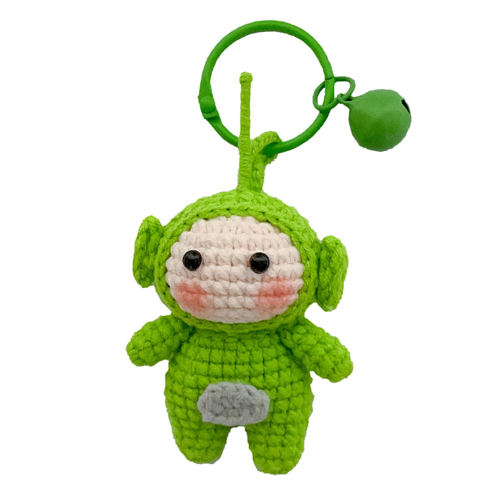 Hand-Knitted Crochet Keychain - Textured Fabric Bag Accessory for Keys & Backpacks, Functional Daily Organizer(Teletubbies)