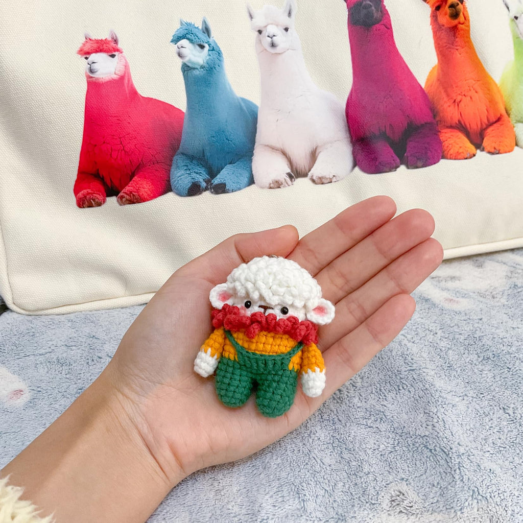 Hand-Knitted Crochet Keychain - Textured Fabric Bag Accessory for Keys & Backpacks, Functional Daily Organizer(Sheep)