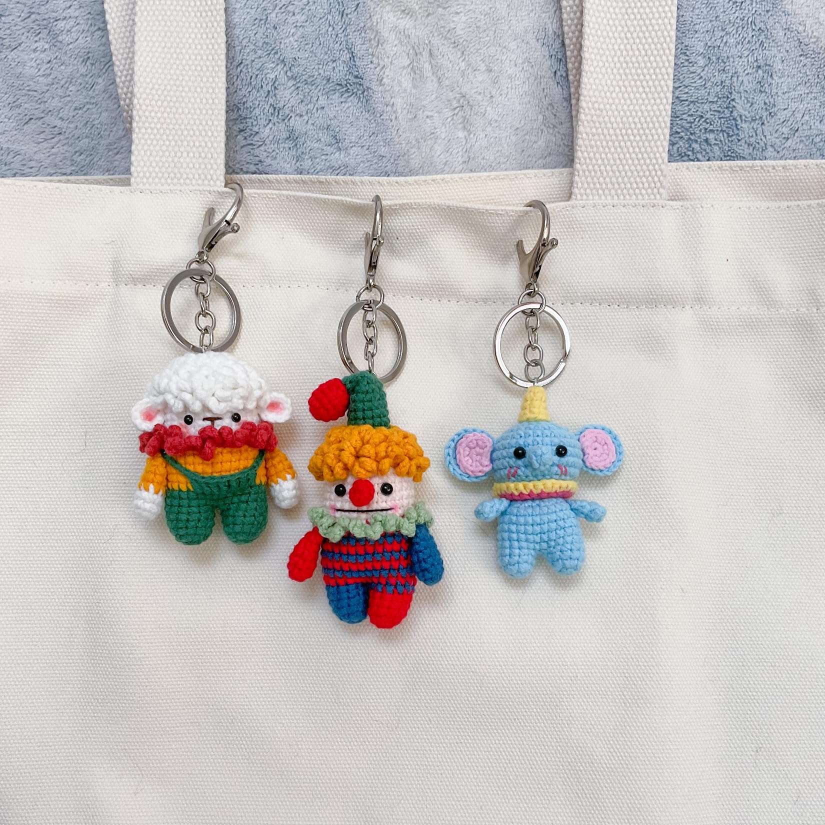 Hand-Knitted Crochet Keychain - Textured Fabric Bag Accessory for Keys & Backpacks, Functional Daily Organizer (Clown)