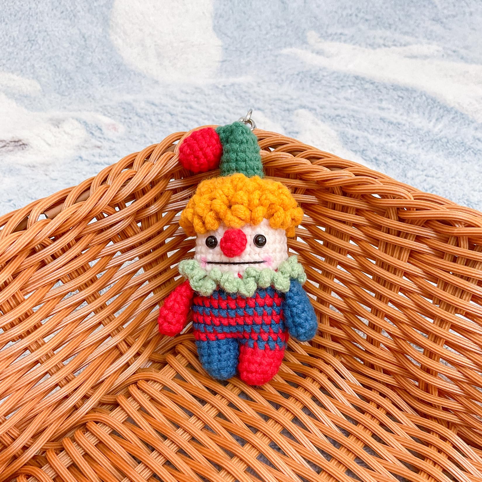 Hand-Knitted Crochet Keychain - Textured Fabric Bag Accessory for Keys & Backpacks, Functional Daily Organizer (Clown)