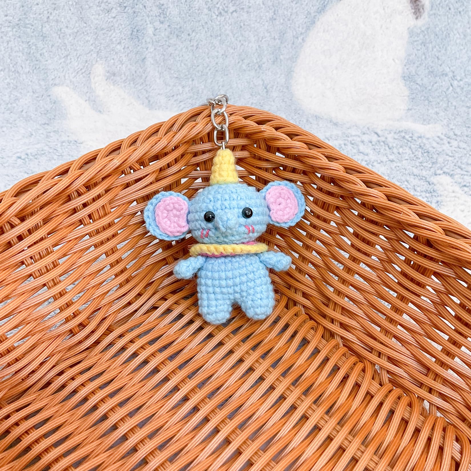 Hand-Knitted Crochet Keychain - Textured Fabric Bag Accessory for Keys & Backpacks, Functional Daily Organizer(Dumbo)