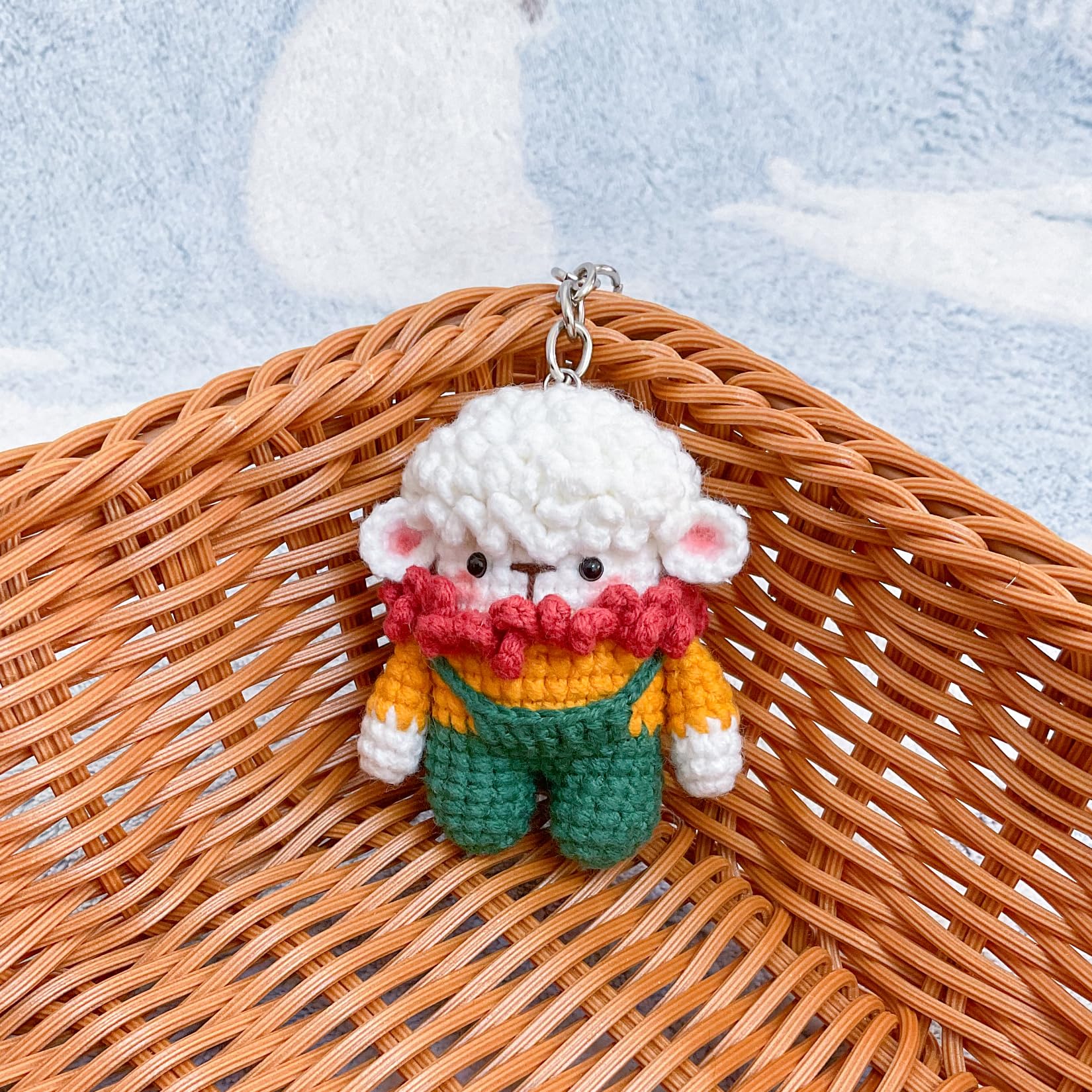 Hand-Knitted Crochet Keychain - Textured Fabric Bag Accessory for Keys & Backpacks, Functional Daily Organizer(Sheep)