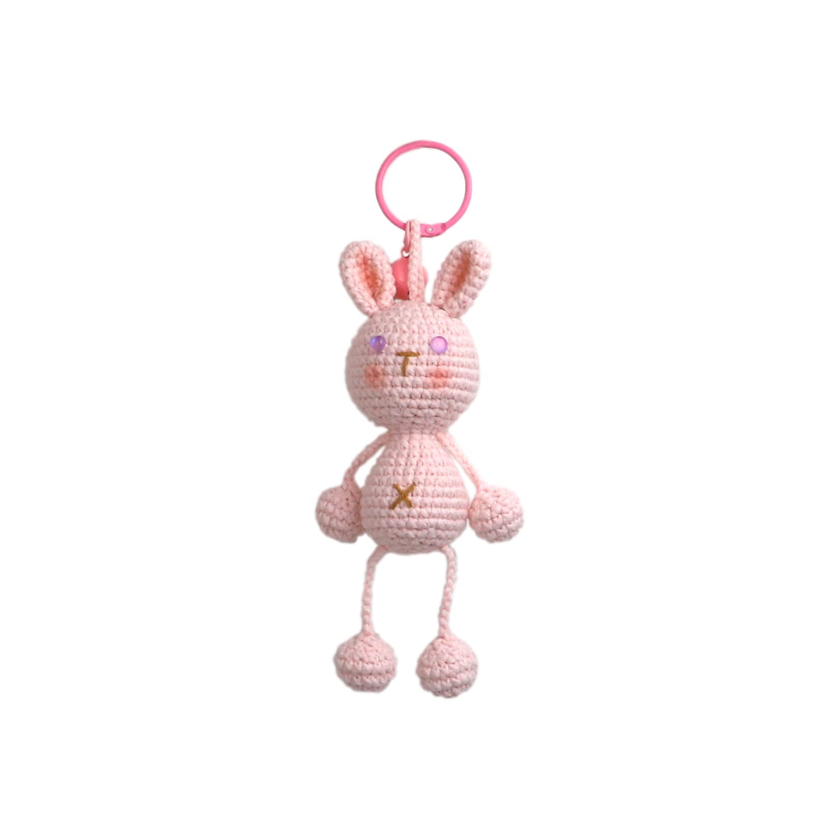 Hand-Knitted Crochet Keychain - Textured Fabric Bag Accessory for Keys & Backpacks, Functional Daily Organizer(Dangle-legged Bunny)