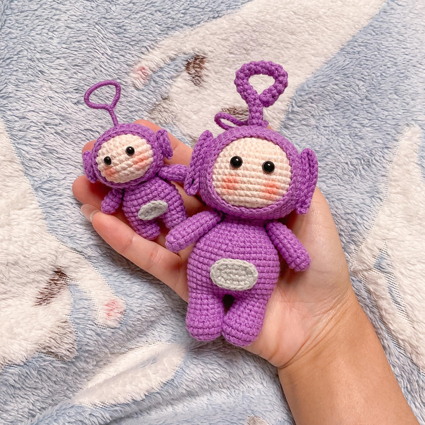 Hand-Knitted Crochet Keychain - Textured Fabric Bag Accessory for Keys & Backpacks, Functional Daily Organizer(Teletubbies)